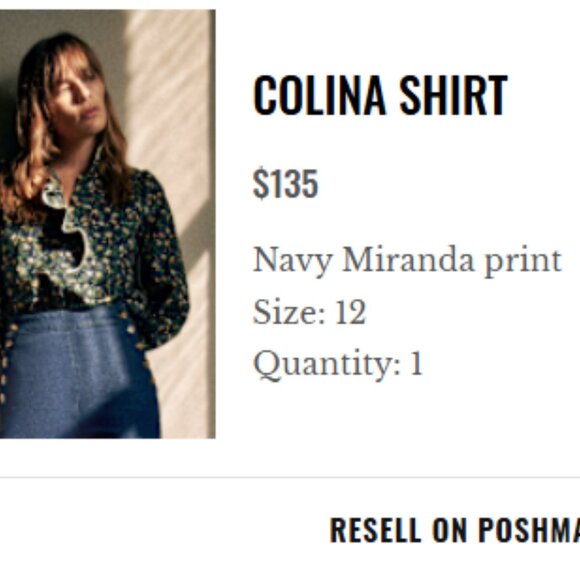 Sezane Colina Shirt Navy Miranda Print - Size 12 - Picture 3 of 6